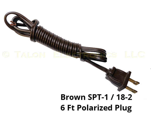  6 Foot 18-2 SPT-1 Brown Lamp Cord With Polarized End Plug