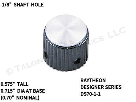 Black Designer Knob with Brushed Aluminum Insert for 1/8" shafts Raytheon DS70-1-1