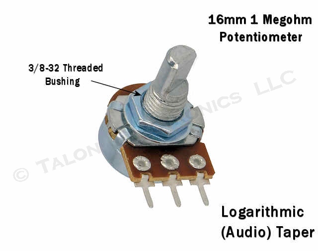 1Megohms Logarithmic Taper Potentiometer -  16mm, 3/8-32 Bushing