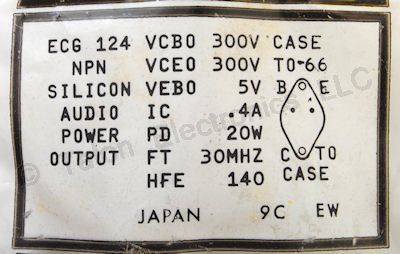  ECG124 NPN Silicon HV Audio Output Transistor 300V 20W