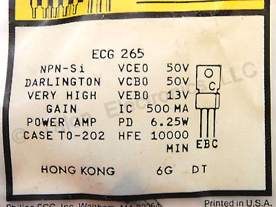  ECG265 NPN Silicon Darlington Power Amplifier Transistor