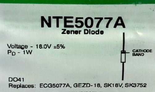 NTE5077A 18V 1 Watt Zener Diode
