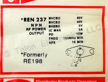 REN237 NPN RF Output Transistor - NTE237 Equivalent