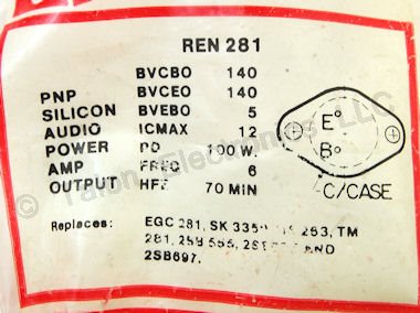 REN281 PNP Silicon Power Transistor  - NTE281 Equivalent