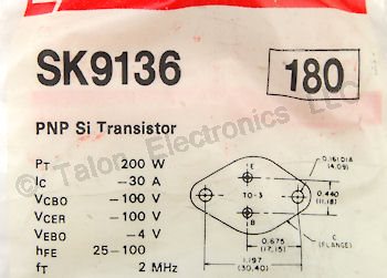  SK9136 PNP Silicon Power Transistor - NTE180 Equivalent