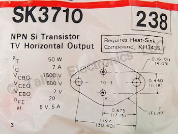   SK3710 Horizontal Deflection Output Transistor NPN 1500V  NTE238 Equiv