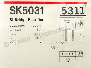   SK5031 1000V 5A Bridge Rectifier SIP Package - NTE5311 Equiv