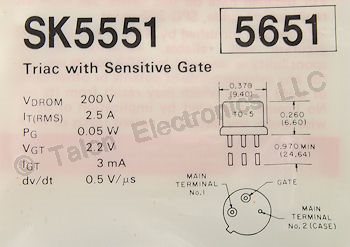   SK5551 Triac  200V 2.5A - NTE5651 Equivalent