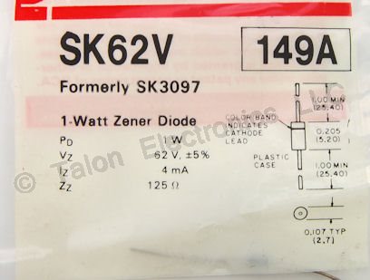     SK62V  62 Volt 1 Watt Zener Diode