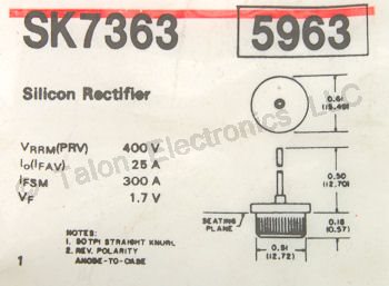   SK7363 Press-Fit Silicon Rectifier 400V 25A - NTE5963 Equiv