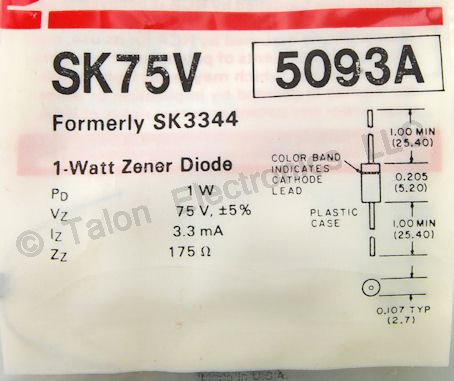     SK75V  75 Volt 1 Watt Zener Diode