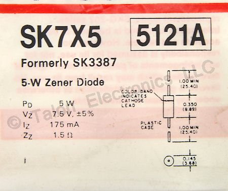     SK7X5 7.5V 5 Watt Zener Diode - NTE5121A Equivalent