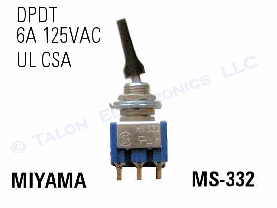DPDT ON-ON Miniature Toggle Switch - Miyama MS-332