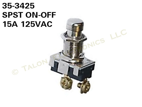     SPST Pushbutton Switch ON-OFF - GC 35-3425 15A Screw Terminals
