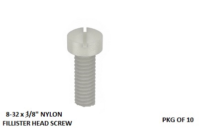     #8-32 x 3/8" NYLON Fillister Head Slotted Machine Screw 10 PACK