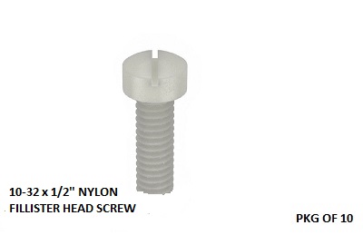  #10-32 x 1/2" NYLON Fillister Head Slotted Machine Screw 10 PACK
