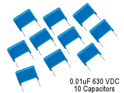 0.01uF 630VDC Radial Film Capacitors with Trimmed Leads - (10 per pkg)