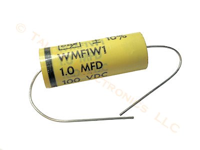  1.0uF / 100VDC  axial film capacitor CDE WMF1W1