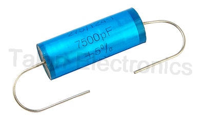.0075uF/1200VDC axial polypropylene film capacitor