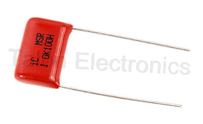 1.0uF/100VDC radial polyester film capacitor
