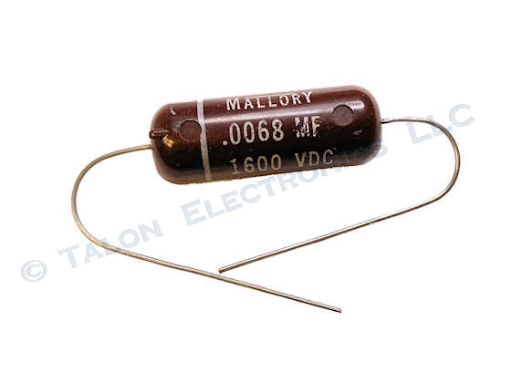 .0068uF / 1600V Axial Molded film/paper capacitor - Mallory GEM 16268