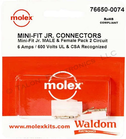      Molex Mini-Fit Junior Male/Female 2-Circuit Connector Pair 76650-0074