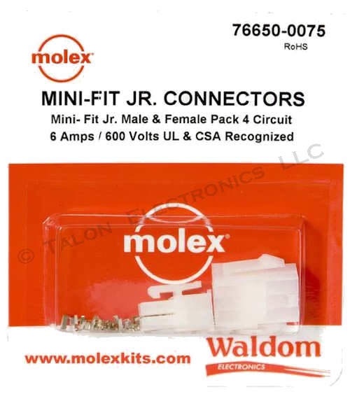    Molex Mini-Fit Junior Male/Female 4-Circuit Connector Pair 76650-0075