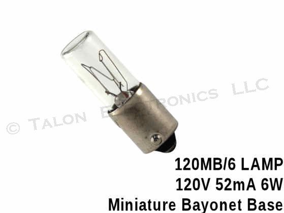  120MB/6 Lamp -  Miniature Bayonet Base - 120V  52mA - 6W