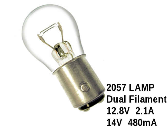 2057 Lamp - Double Contact Index Bayonet Base 12.8V/14V  2.1A/480mA  240mA