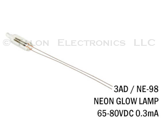 3AD T-2 Clear Neon Lamp  65 to 80V  0.3 mA (NE-98)