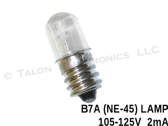 B7A T-4 Lens End Neon Lamp  105 to 125V  2 mA (NE-45)