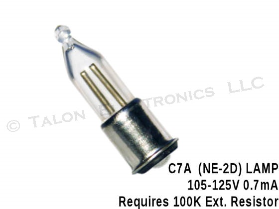 C7A T-1 3/4 Clear Neon Lamp  105 to 125V  0.7 mA (NE-2D)