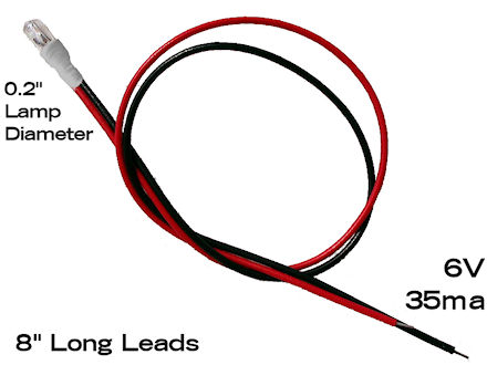 6 Volt Stereo and Dial Lamp with 8" Leads 6V, 35mA