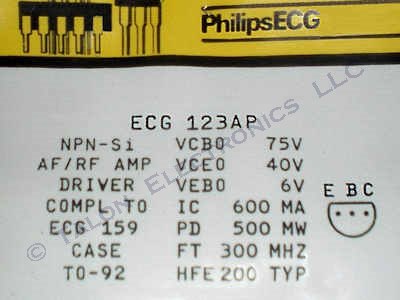  ECG123AP NPN Silicon AF/RF Preamplifier/Driver Transistor