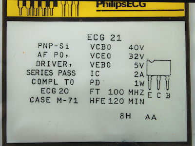    ECG21 PNP Silicon Audio Driver-Power Output Transistor