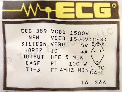  ECG389 NPN Horizontal Sweep Output Transistor