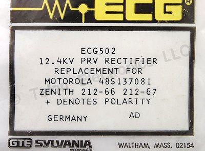  ECG502 12.4KV Selenium High Voltage Rectifier - HV Diode