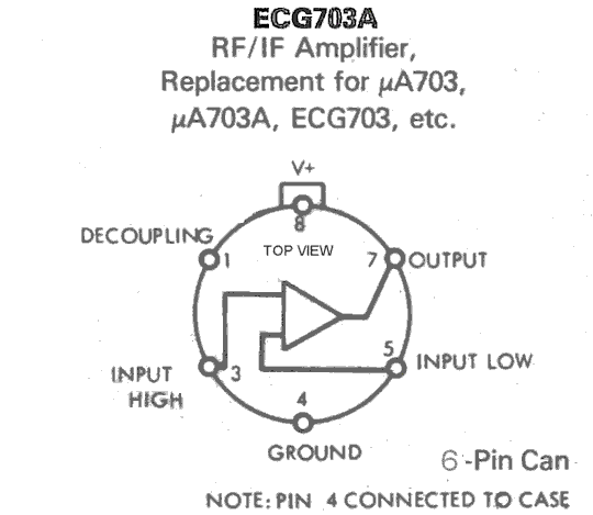  ECG703A  RF / IF Amplifier IC -- LM703 - UA703 - UA703A - UPC555