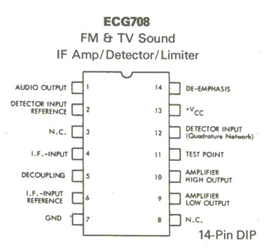  ECG708 TV / FM Sound IF Amplifier IC