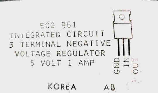  ECG961  -5V, 1A Negative Voltage Regulator  TO-220 Case