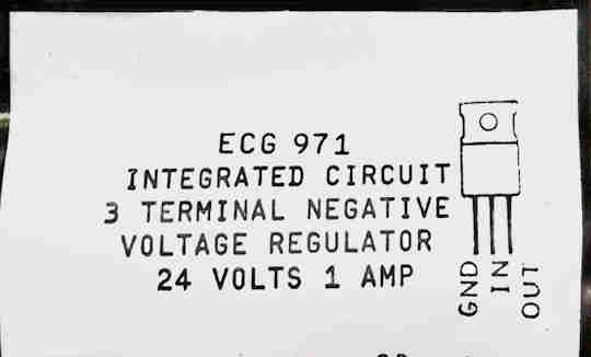  ECG971   –24V, 1A  Negative Voltage Regulator  TO-220 Case