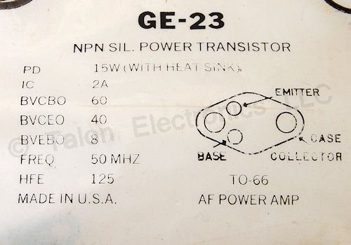    GE-23 NPN Silicon Power Transistor - TO66 - NTE175 Equivalent