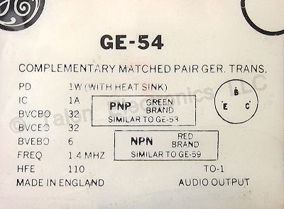  GE-54 Matched Pair of Germanium Transistors NPN/PNP