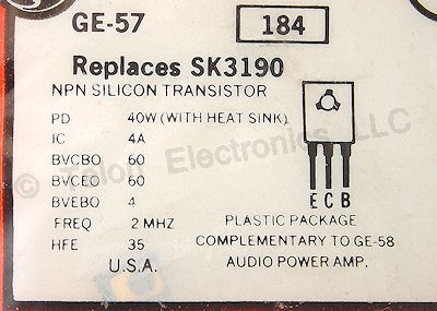  GE-57 NPN Silicon Power Transistor  40W 4A