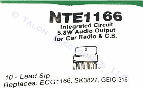 NTE1166 Audio Output IC - 5.8W for Auto and CB Audio - BA521