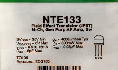   NTE133 Audio N-Channel JFET