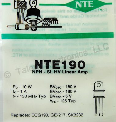   NTE190 NPN Silicon HV Transistor  180V 1A 10W