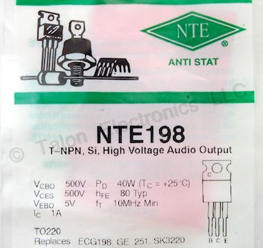   NTE198 NPN High Voltage Audio Output Transistor