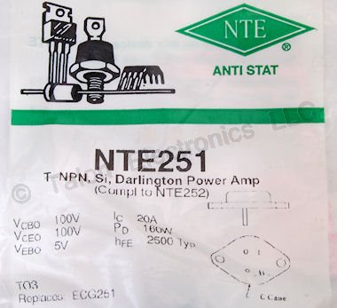   NTE251  NPN Darlington Power Transistor  100V 20A 160W