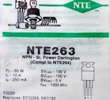Motor/Relay Driver NTE Electronics NTE2543 NPN Silicon Darlington Transistor 300V 6 Amp TO220 Full Pack Type Package 
